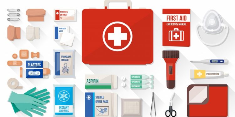 What should be included in a first aid kit?